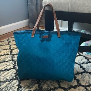 Turquoise Nylon Gucci Tote
